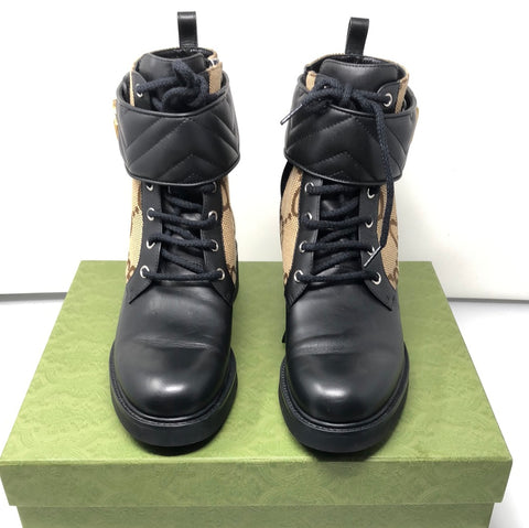Gucci Womens ankle Boot with Marmont strap and GG Fabric