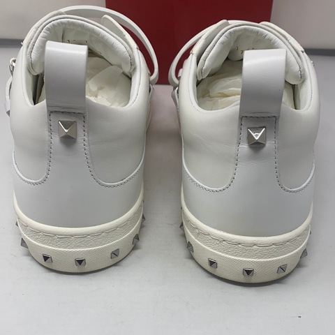 Valentino White Leather Buckle Strap Rockstud Sneaker
