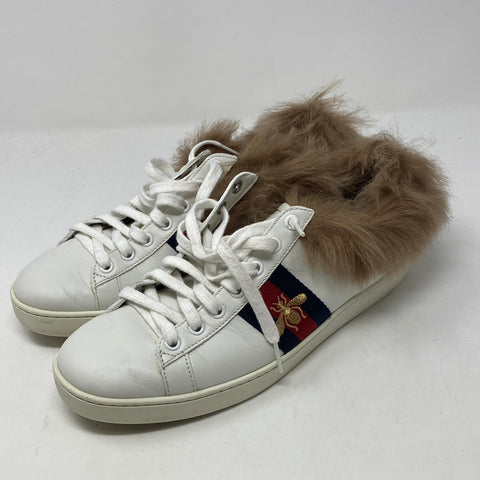 Gucci Fur Lined White leather Bumblebee Sneaker