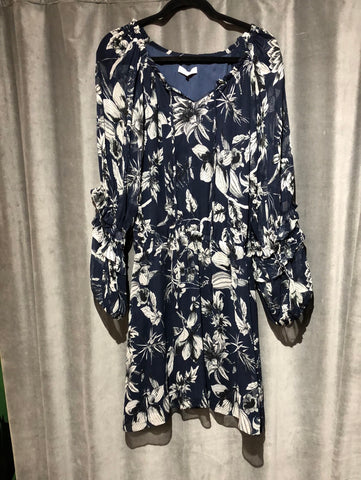 Parker Navy Chiffon Longsleeve Floral Dress