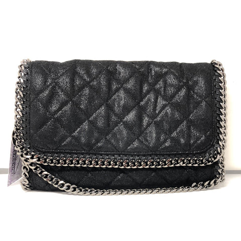Stella McCartney Black Quilted Single Flap Shoulder Bag with Silver Hardware