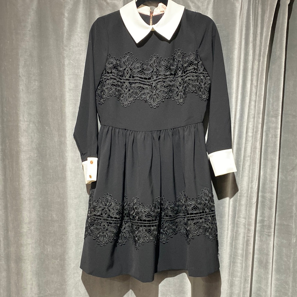 Ted Baker Black Long Sleeve Dress with White Collar Flare – The Hangout Ted Baker Black Long Sleeve Dress with White Collar Flare – The Hangout