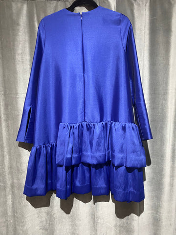 COS Royal Blue Long Sleeve Ruffle Bottom Shift Dress