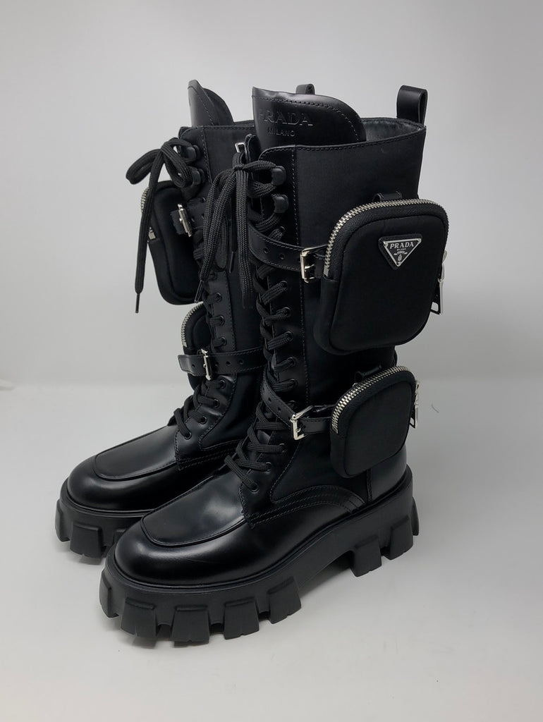 Prada Black Nylon High Boots with Double Pouches