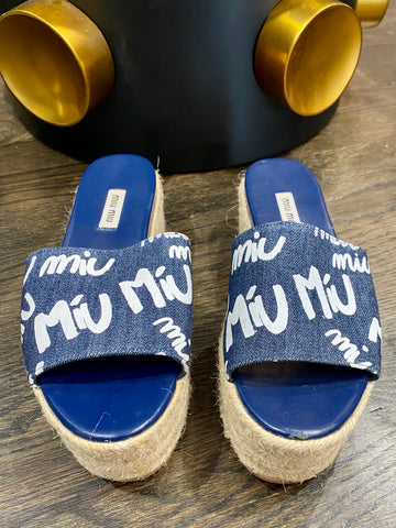 Miu Miu Denim Platform Espadrille Sandal