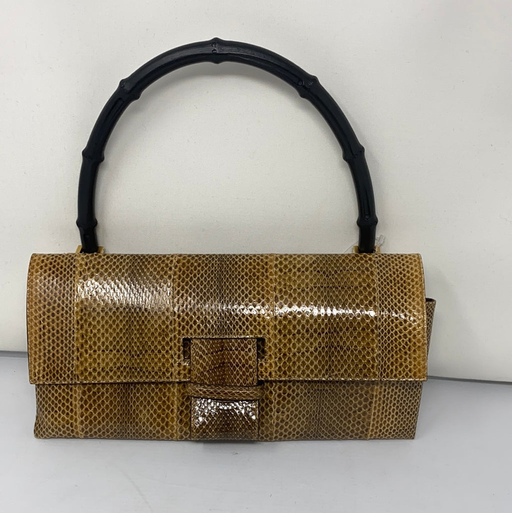 Vintage: Gucci Small Bamboo Top Handle Patent Snakeskin Purse