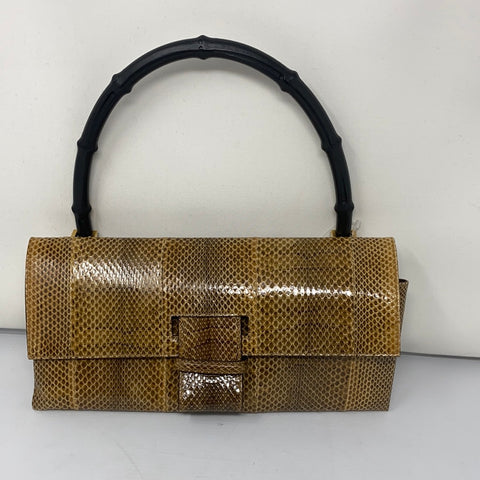 Vintage: Gucci Small Bamboo Top Handle Patent Snakeskin Purse