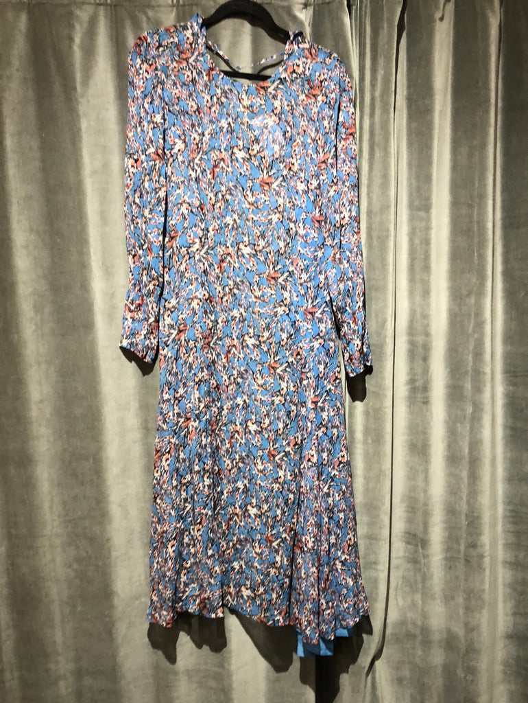 IRO Blue Long Sleeve Floral Midi Dress