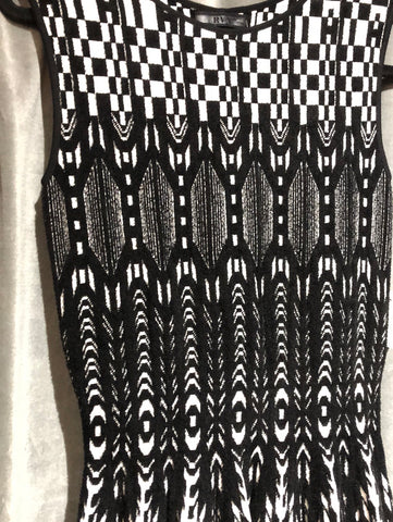 RVN Black and White Knit Stretch Fit and Flare Dress