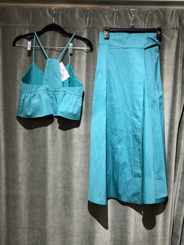 Tibi aqua cropped cami and flowy midid skirt set