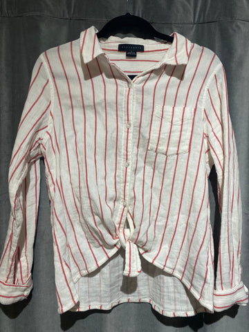 Sanctuary White and red Stripe Button Down Tie Front Cotton Long Sleeve Shirt