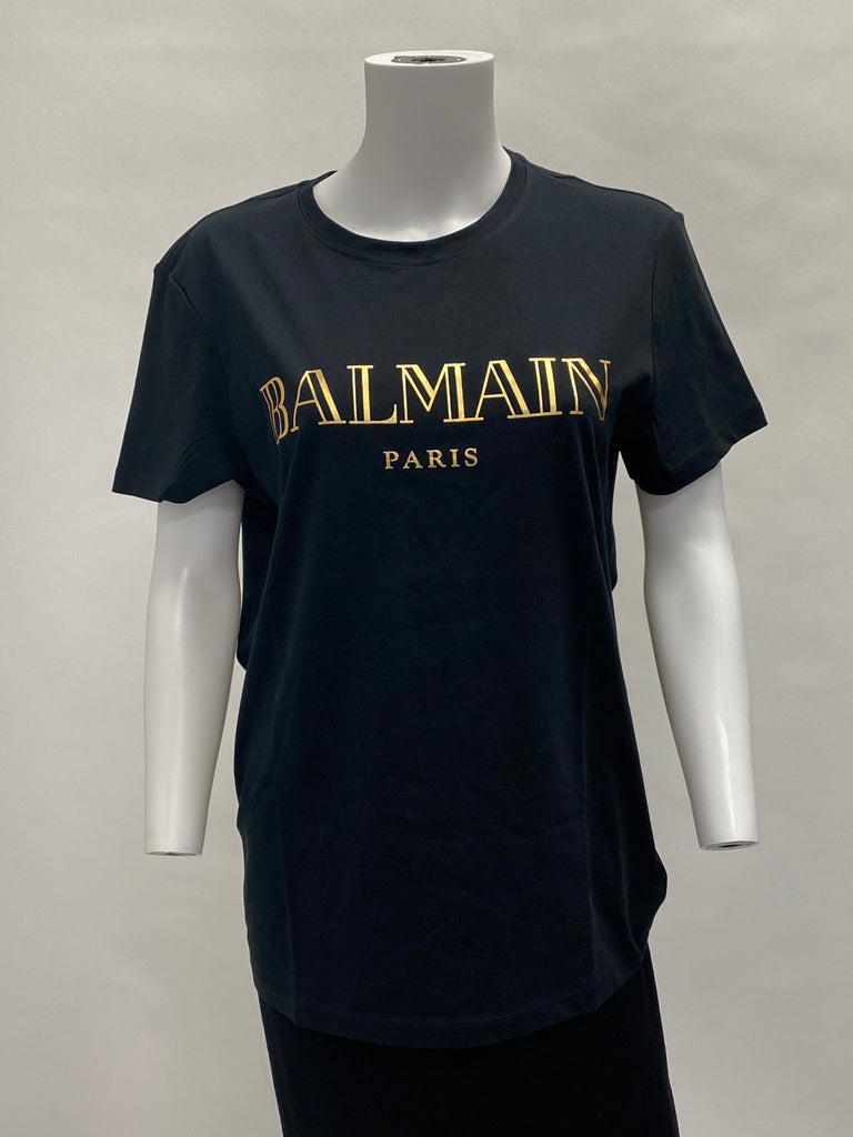 Balmain Black Branded T-shirt with Gold Print (Mens)