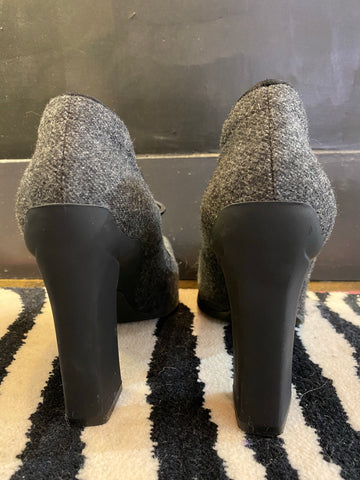 Prada Wool Grey Block Heel Pump with Elastic Strap