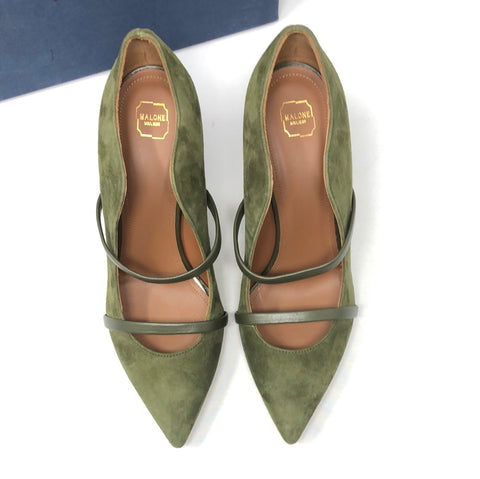 MALONE SOULIERS Green Suede Mules with Green Leather Strap