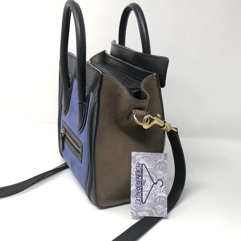 Celine Tri-Color Nano Suede and Black Leather Handbag