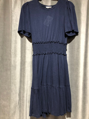 Rebecca Taylor Navy Short Sleeve dress with Large Elastic Waist Band