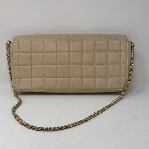 Chanel East West Beig Chocolate Bar Lambskin Clutch and Shoulder Bag