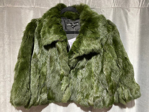 Adreinne Landau Green Fur Collared Short Sleeve Jacket