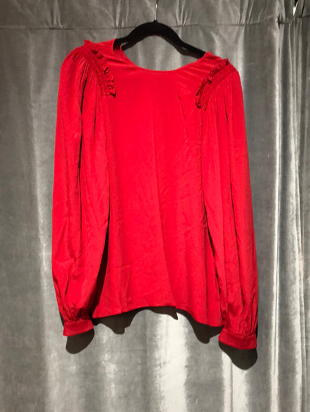 N*21 Red long sleeve silk blouse with ruffle sleeve detail
