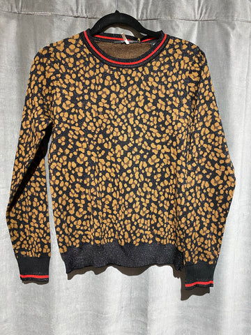 Scotch & Soda Crew Neck Leopard Print Sweater with Sparkle