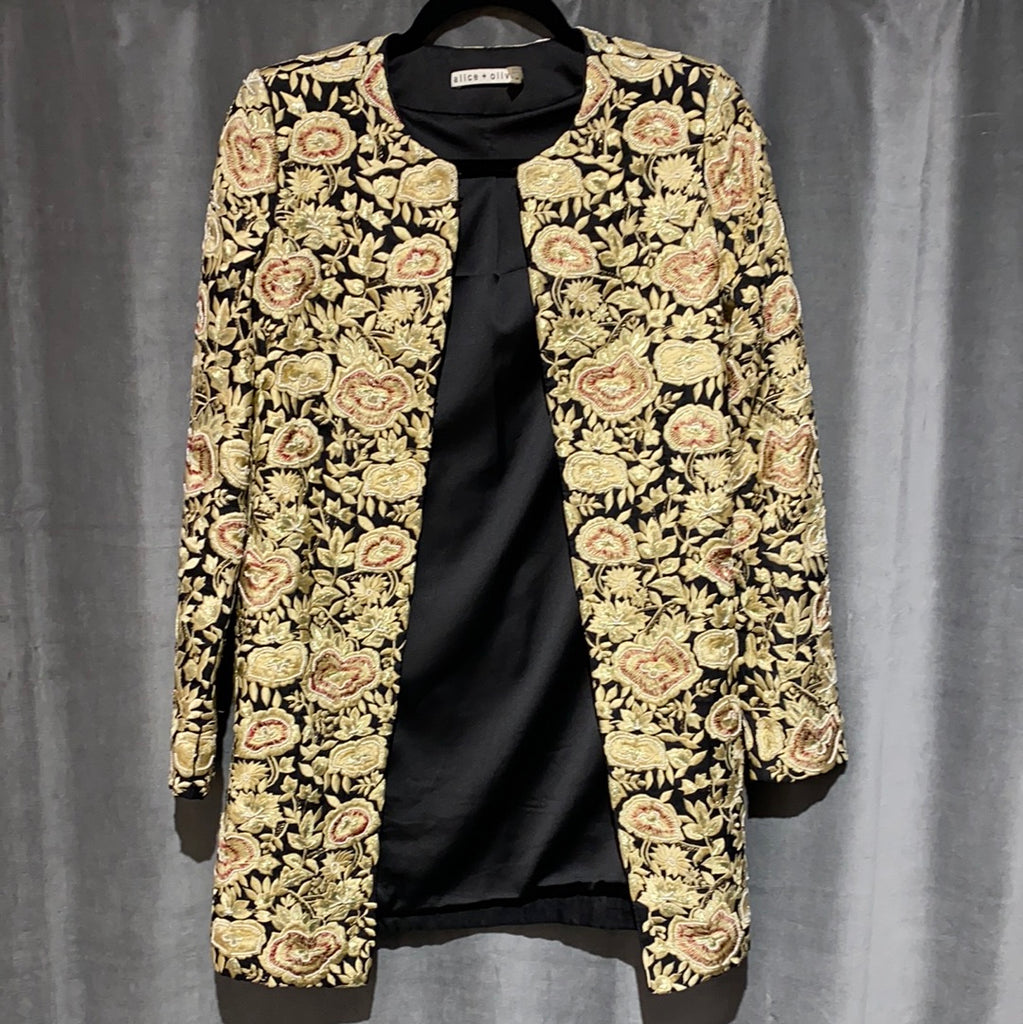 Alice & Olivia brown Sequin/ Embroidered Gold and Beaded Coat