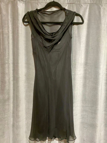 Black Mini Silk Sleeveless Dress with Sheer Overlay