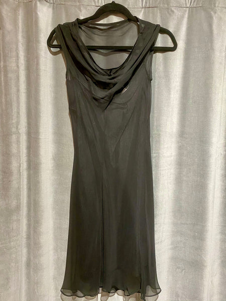 Black Mini Silk Sleeveless Dress with Sheer Overlay