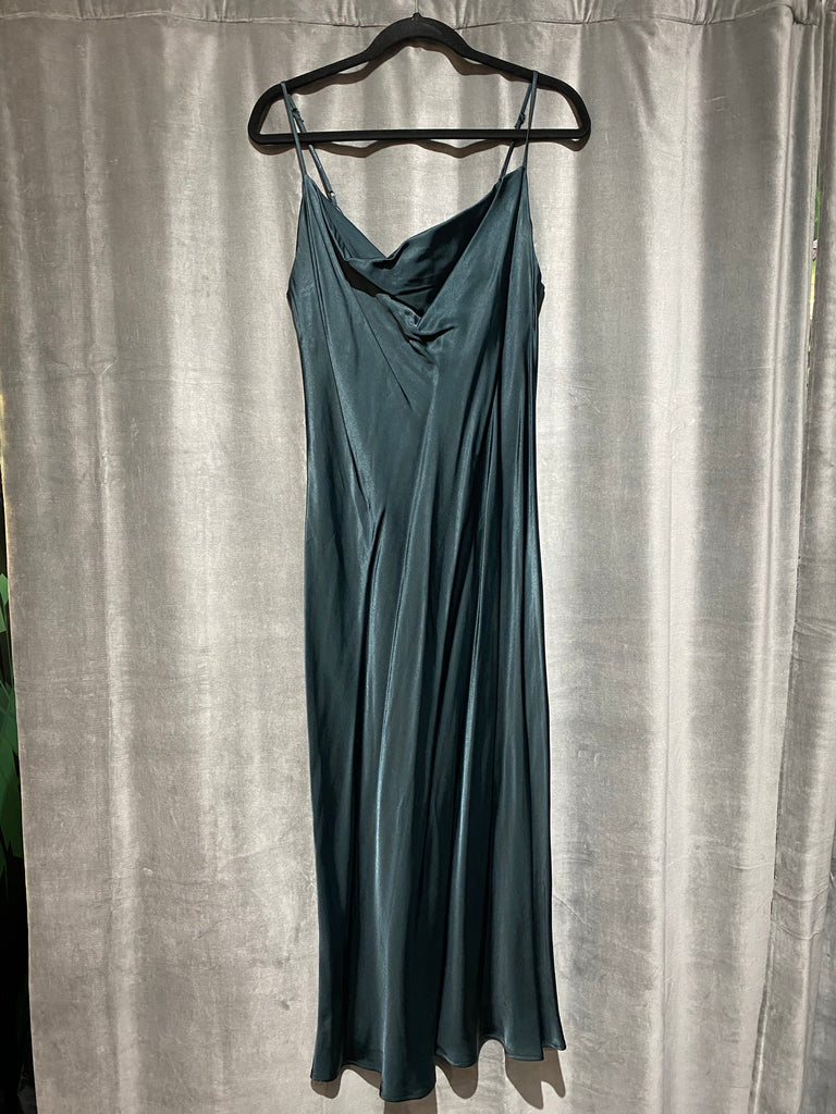Zara Emerald Green Silk Long Slip Dress