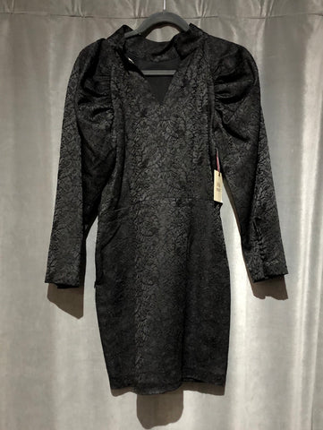 Little Moon Black Embrodered Floral Mock neck long sleeve dress