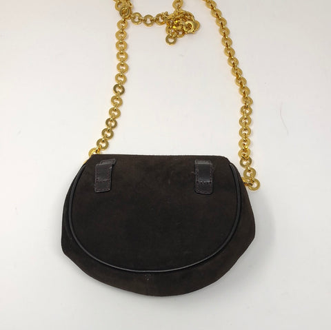Vintage: Ferragamo Brown Suede Flap Mini Bag with Gold Hardware