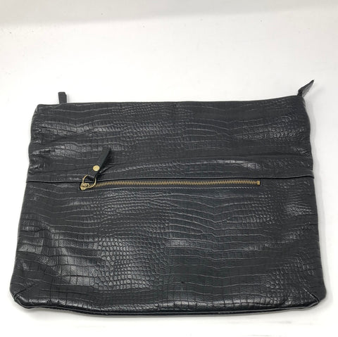 Vintage: Pietro Alessandro Black Oversized Croc Leather Foldover Envelope Clutch