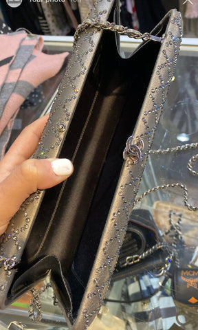 Chanel Slate Gray Lambskin Crystal Evening Clutch