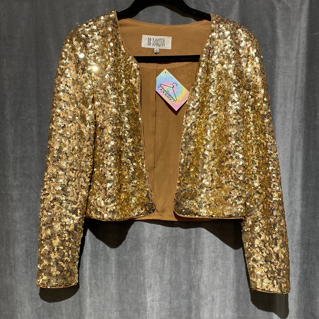 BB DAKOTA Gold Sequin Long Sleeve Open Cardigan