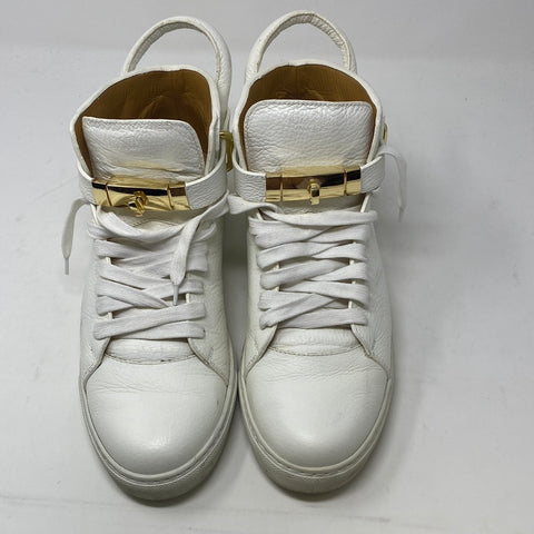 BUSCEMI White Leather Sneaker with Gold Lock and Key