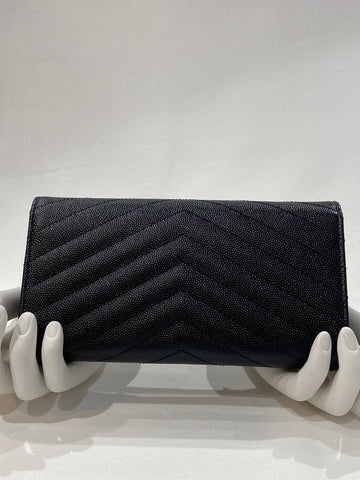 Saint Laurent Black Classic Metelasse Chevron Large Leather Wallet