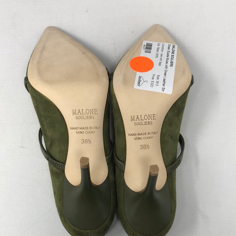 MALONE SOULIERS Green Suede Mules with Green Leather Strap