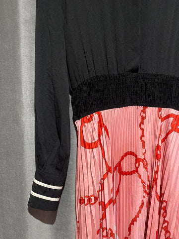 BEATRICE Black Long sleeve Blouse with Pink Pleated Maxi Dress