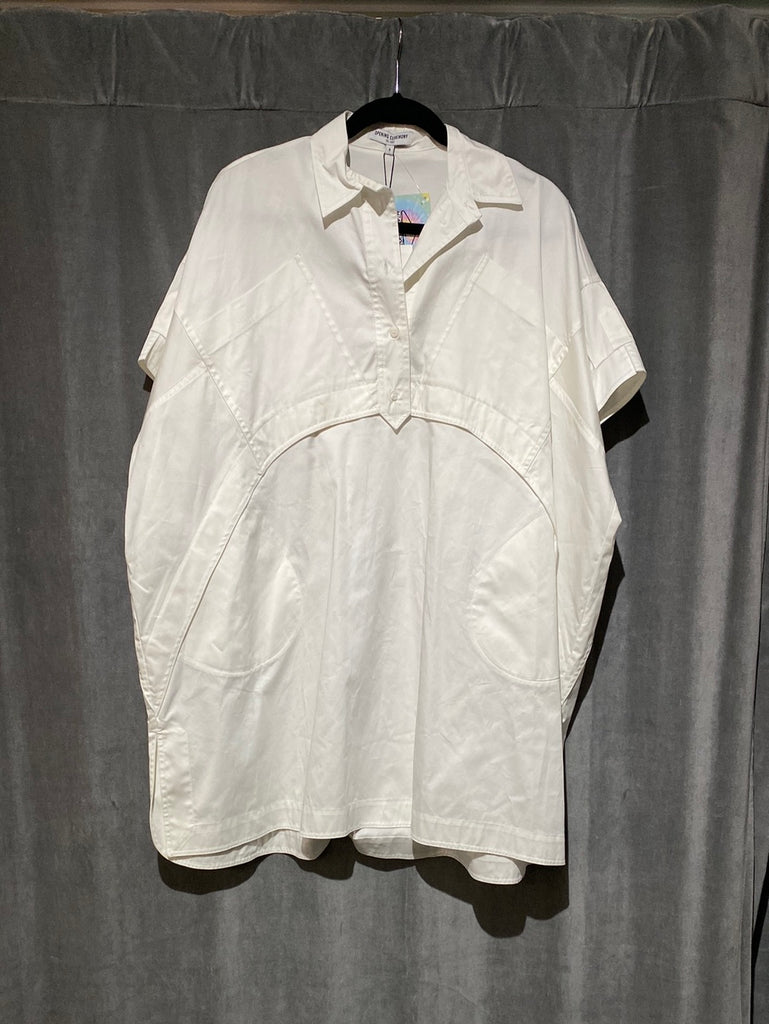 Opening Ceremony White Short Sleeve Oversized Poplin Shirt Dress 'Sateen Button Down Dress'