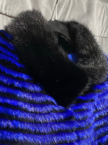 Mink and Rabbit Fur Blue and Black Reversible Puffer Vest