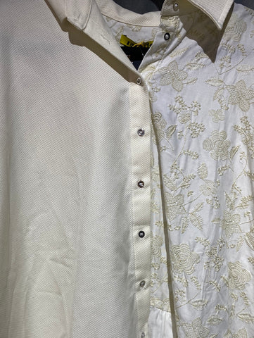REMADE Patchwork shirting White Button Down Dress