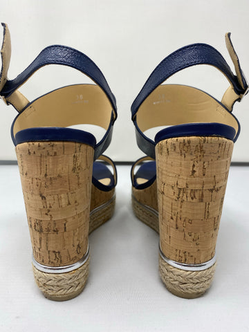 Hogan Cork Wedge with Navy Leather Strap
