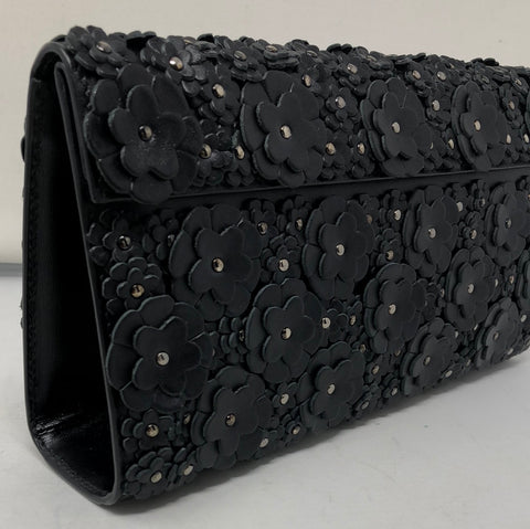 Alaia Black and Silver Oum Floral Leather Clutch