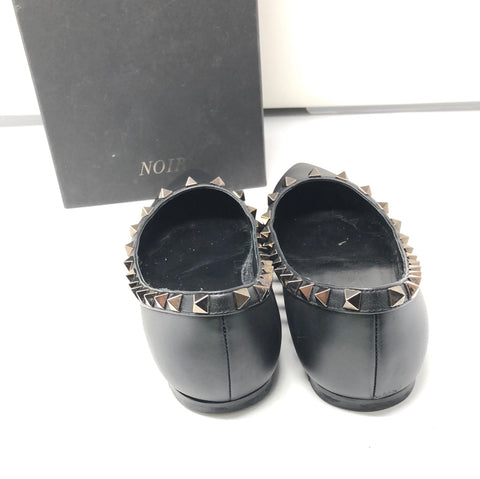 Valentino Black Pointed Toe with Black Rockstud Flat Shoe