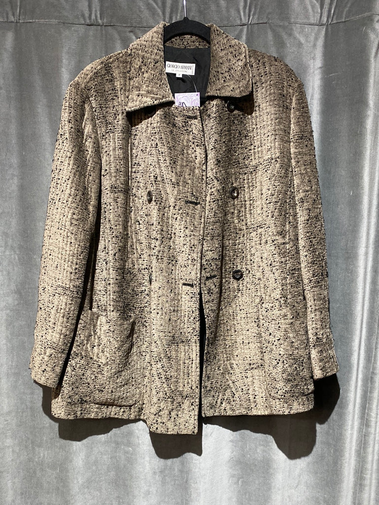 Vintage: Giorgio Armani Oversized Brown Chenille Blazer with Black Velvet Lapel