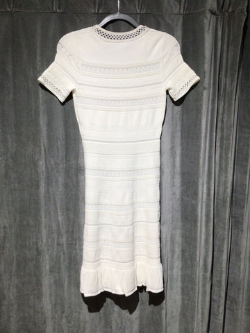 Sandro Ivory Stretch Knit Fit and Flare Dress