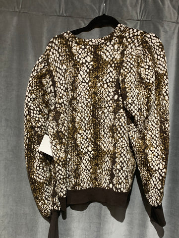 Ulla Johnson Stretch Knit Browns and Ivory Snakeprint Sweater with Oversized Shoulder