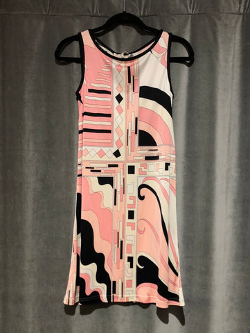 Vintage: Julie Brown Sleeveless Pink, Black and White SILK Mini Dress