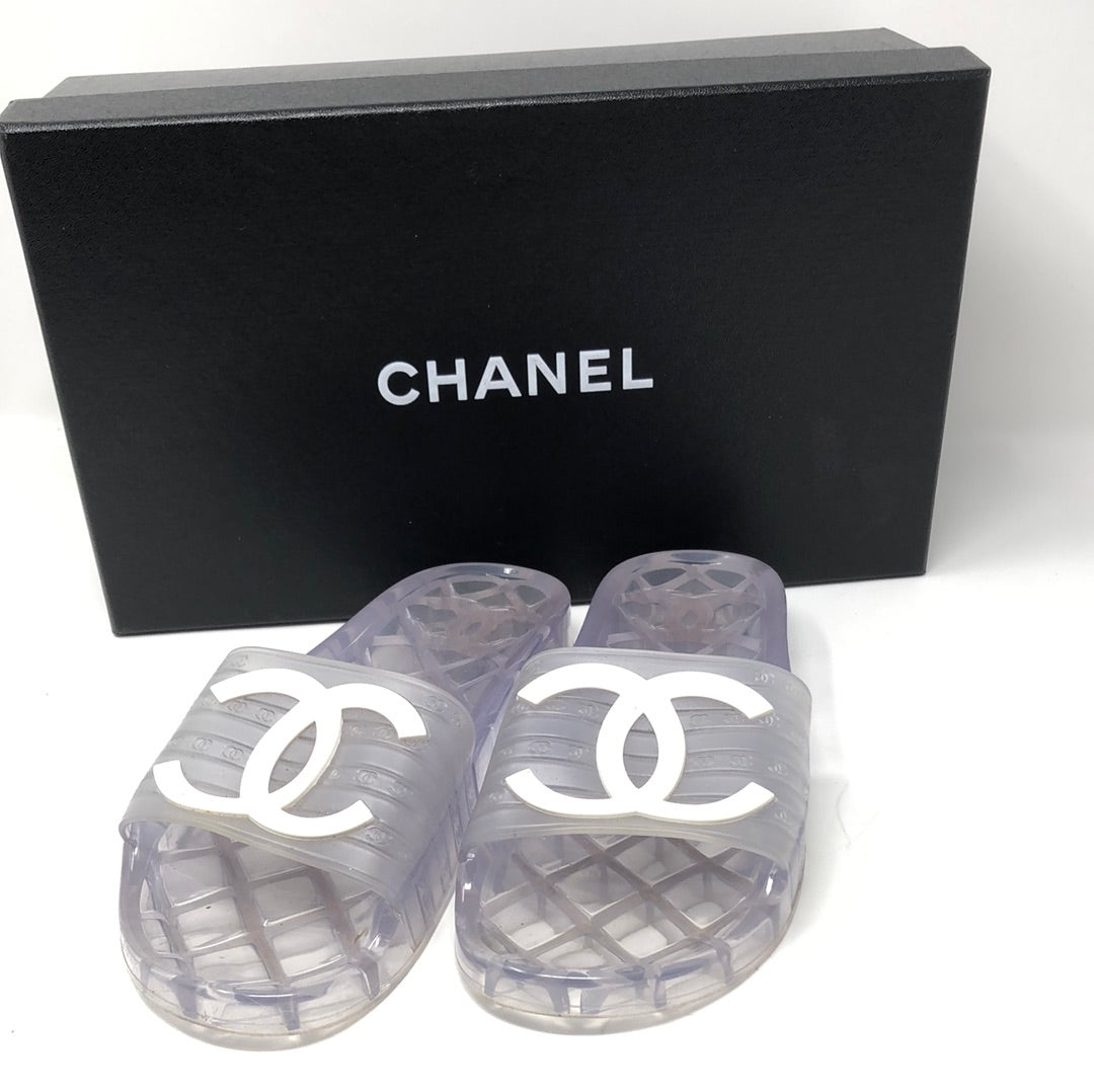 Chanel Jelly Slides - For Sale on 1stDibs  chanel slides, clear chanel  jelly slides, chanel jelly sliders