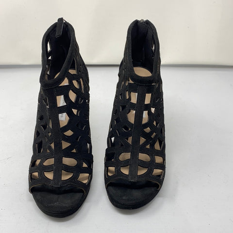Diane Von Furstenberg Black Suede Caged Heel Sandal with Back Zipper