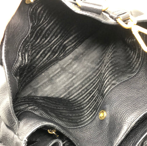 Prada Black Vitello Daino Satchel with Gold Hardware